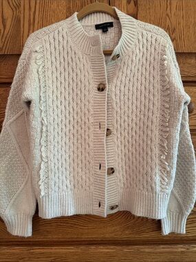 Ann Taylor Ivory Cable Knit Button-Front Cardigan
